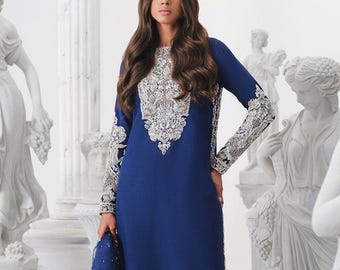 Embroidered Blue kurta salwar designer dress Pakistani Indian wedding party Eid Festive outfit