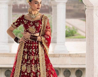 Latest red bridal lehenga choli pakistani indian wedding nikkah mehndi outfit
