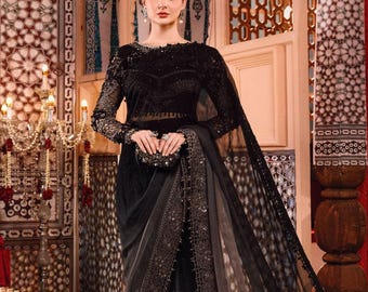 Latest black designer saree navatri eid festive guest outfit