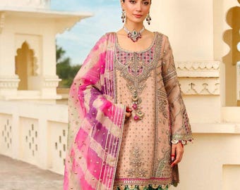 Peach pink Embroidered mehndi salwar kameez Pakistani indian wedding guest outfit