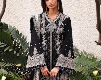 Summer lwan dress embroidered 3 pic festive party wear outfit