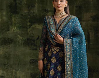 Luxury Formals Hand Embellished Addawork Formals -Midnight Blue