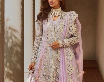 Embroidered organza pakistani dress mehndi nikkah eid festive