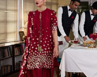 Latest red farshi salwar kameez eid party festive navatri outfit