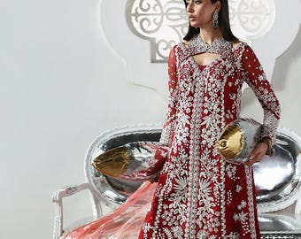 Red long shirt sharara Pakisatni Asian wedding dress barat william guest outfit