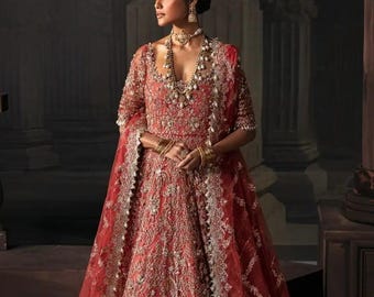Latest red embellished lehenga choli nikkah barat navatri outfit