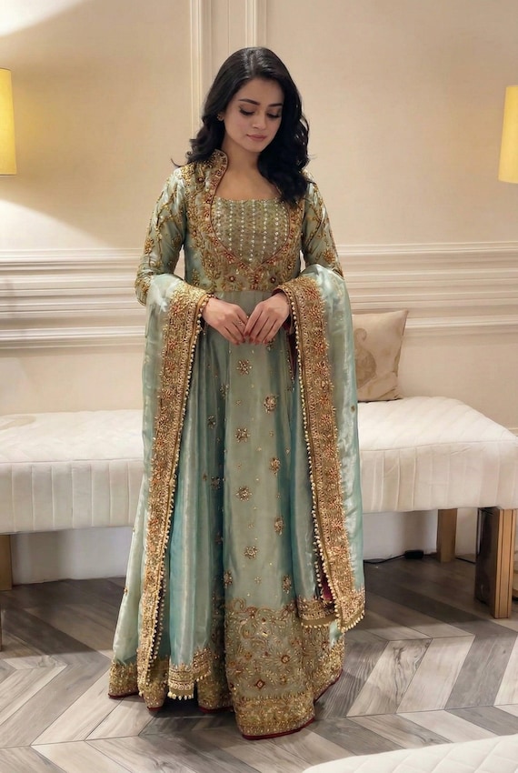 Luxury masory hand embellished pishwas pakistani indian wedding dress
