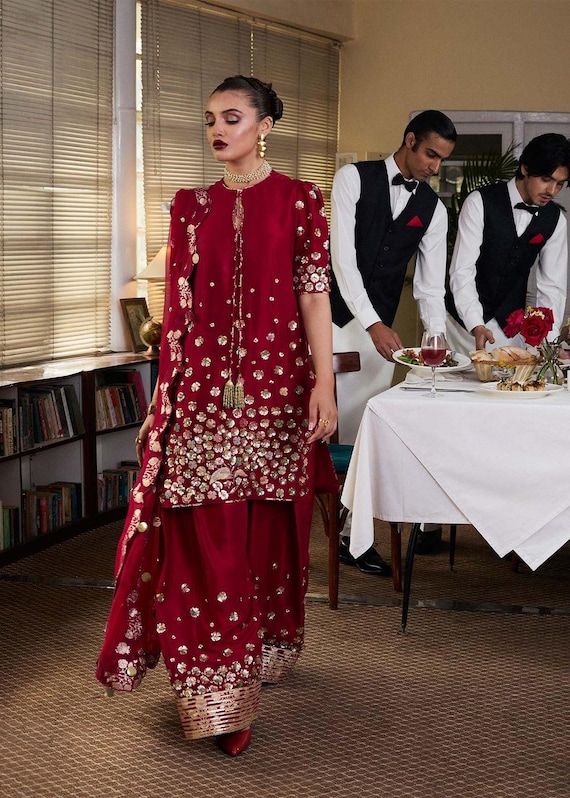 Latest red farshi salwar kameez eid party festive navatri outfit