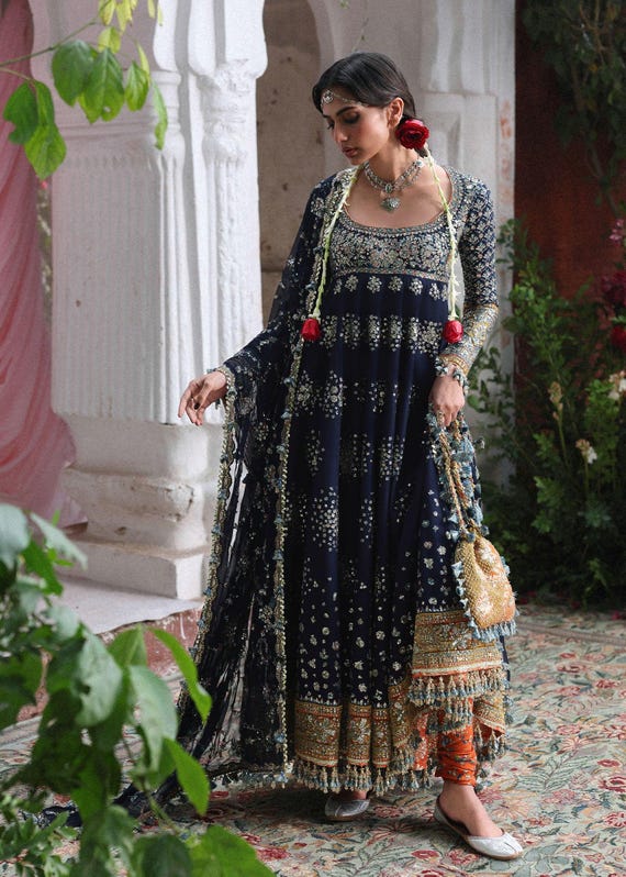 Latest blue maxi frock pakistani indian wedding engagement dress guest outfit