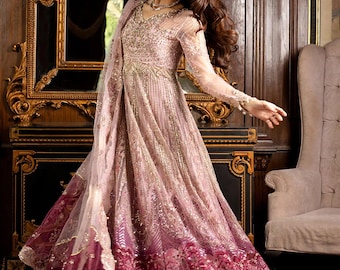 Embroidered sequined bridal maxi pakistani indian wedding dress william outfit