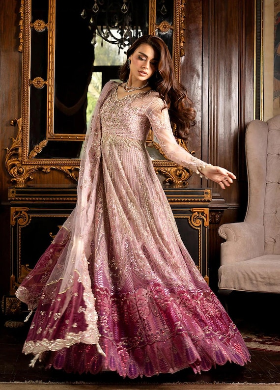 Embroidered sequined bridal maxi pakistani indian wedding dress william outfit