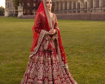 Red lehenga choli pakistani indian wedding barat nikkah outfit