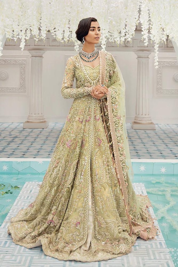 Designer maxi pishwas handmade Embellished pakistani indian wedding guest outfit