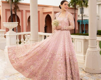 Handmade pakistani wedding dress Embroidered designer festive outfit