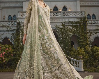 Luxury green gown pakistani indian wedding guest festive outfit