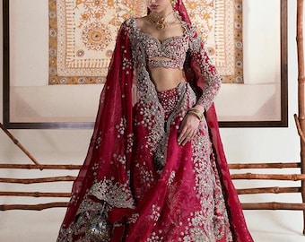 Red Pakistani bridal lehenga choli BARAT NIKKAH guest outfit