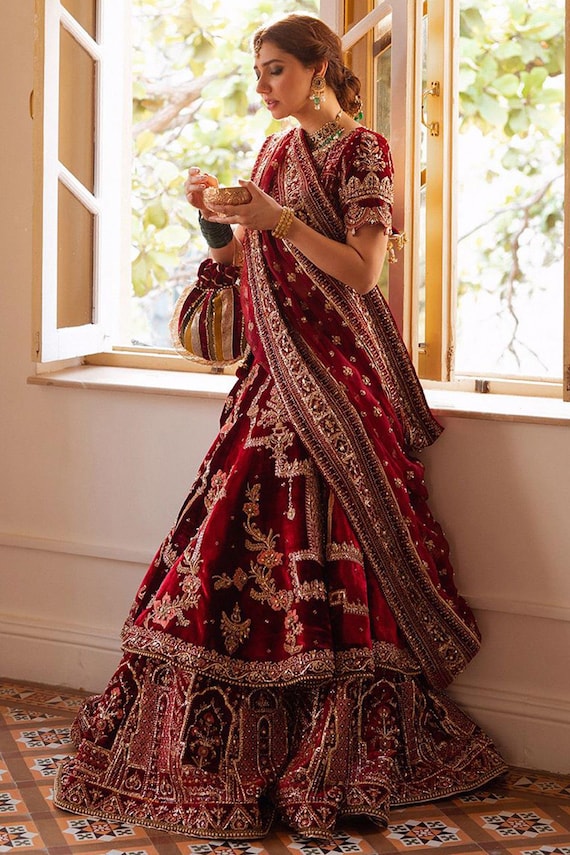 Red bridal lehenga dress latest 9000 velvet lehenga pakistani indian wedding outfit