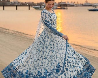 Latest lawn embroidered luxury dress party wear eid festive guest outfit