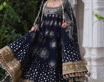Latest blue maxi frock pakistani indian wedding engagement dress guest outfit