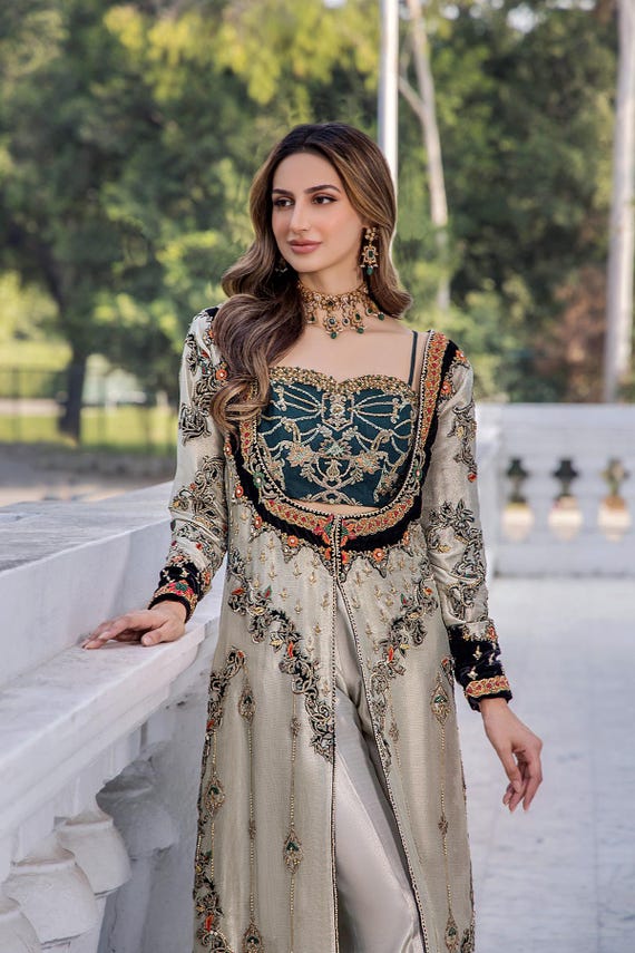 Slit open gown pakistani indian wedding engagement nikkah party wear dress