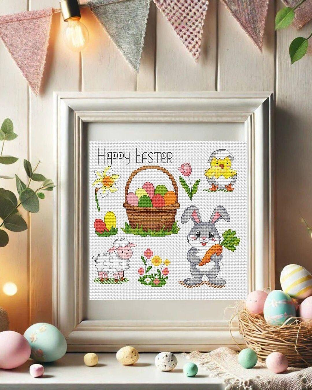 Happy Easter Sampler Cross Stitch Pattern PDF, Spring Embroidery Design ...