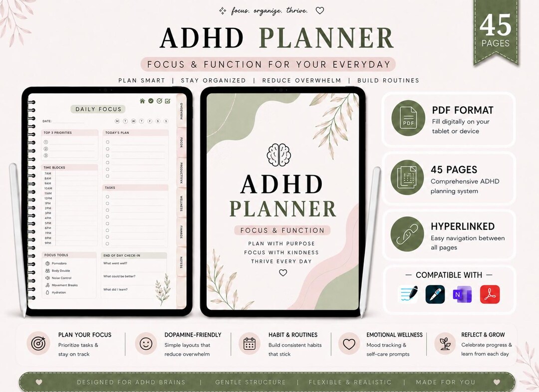 ADHD Planner Printable | Neurodivergent| Executive Function Planner ...
