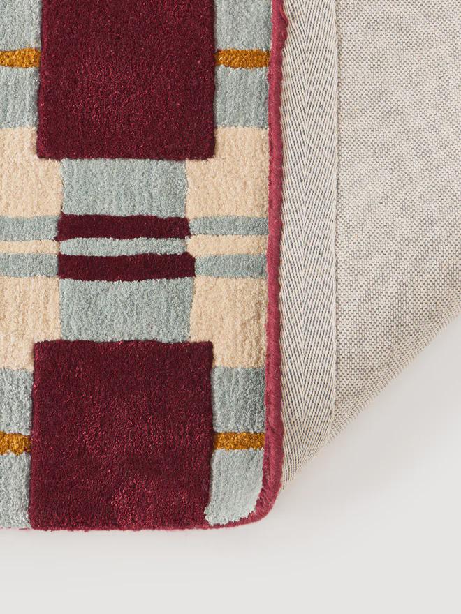 Tufted Check Rug Hand Tufted Red Beige Geometric Checkered Rug, Viscose Silk Blend Area ...