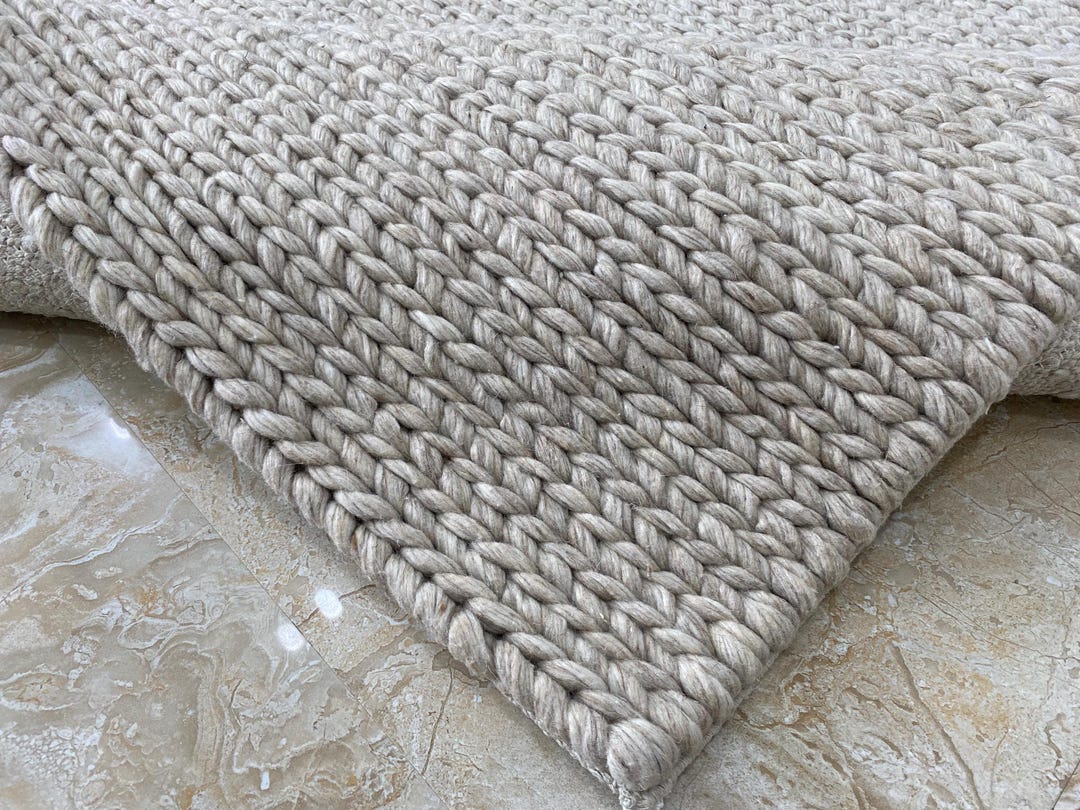 Chunky Braided Wool Rug, Handwoven Neutral Beige Scandinavian Carpet - Etsy