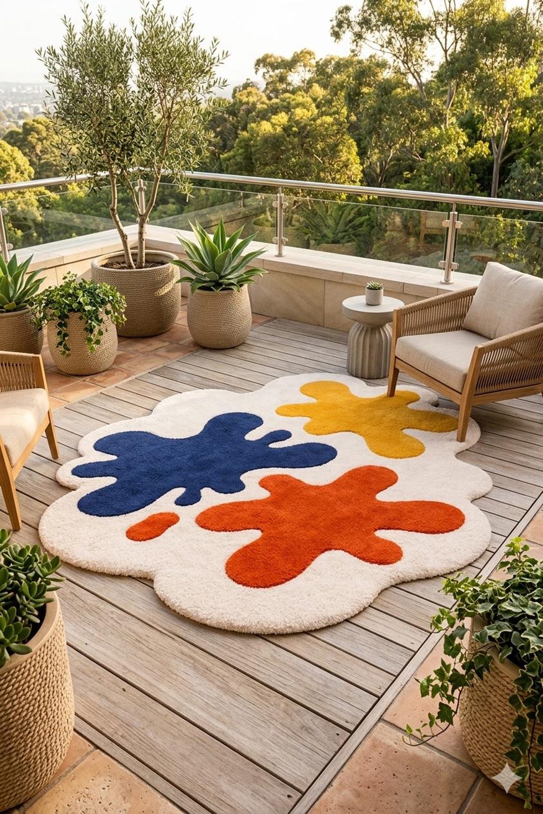 Hand Tufted Wool Rug, Abstract Splash Design, Kids Room Playroom Carpet ...
