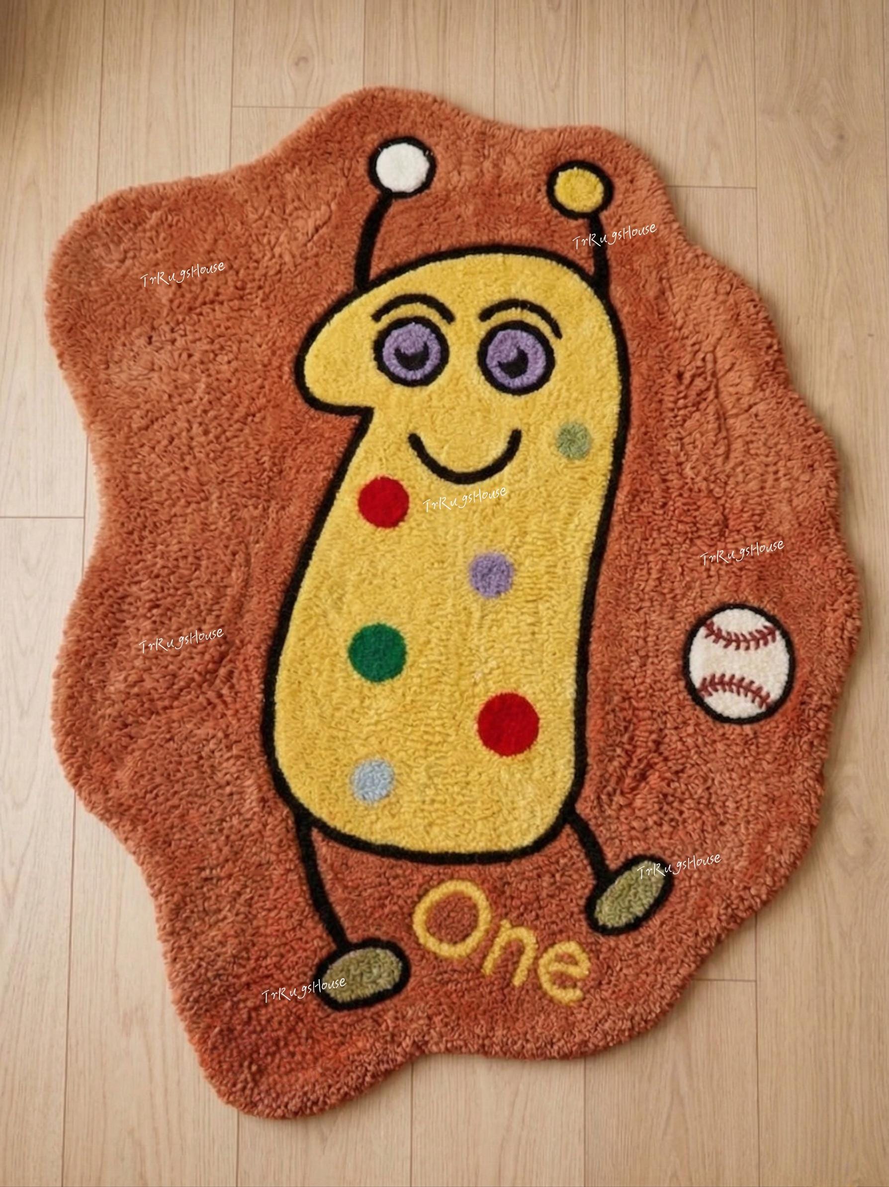One Cartoon Character Nursery Rug | Cute Polka Monster Handmade Tufted ...