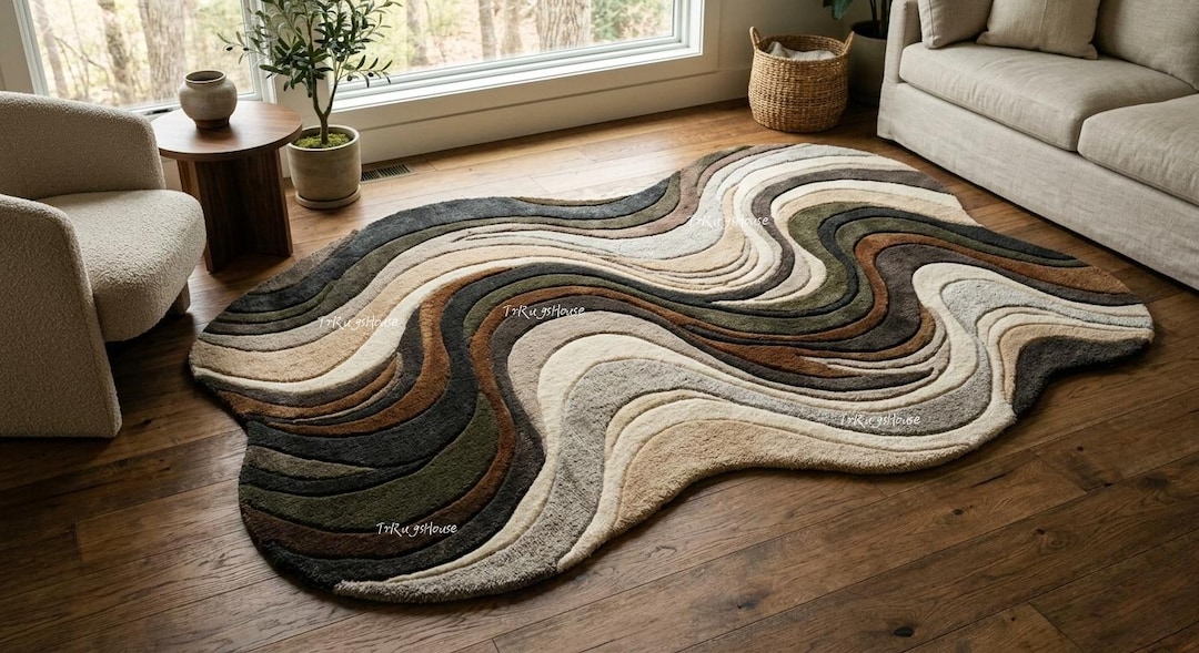 Contemporary Sculpted Edge Living Room Rug | Hand-tufted Organic Wave ...
