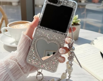 Glitter Heart Mirror Flip Phone Case