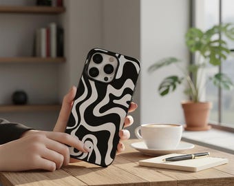 Zebra Striped iPhone Case, Geometric Pattern Silicone Shockproof Cover