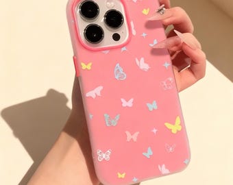 Dreamy Butterfly iPhone Case, Soft Silicone Pastel Phone Cover, Shockproof Protection