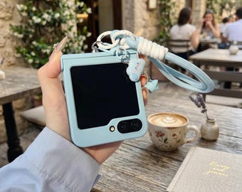 Klein Blue Floral Phone Case for Galaxy Z Flip 3–7 with Crossbody Strap