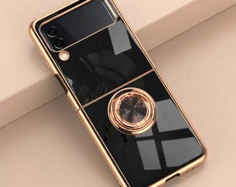 Samsung Galaxy Z Flip Case, Electroplated Magnetic Ring Holder Kickstand Cover