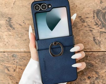 Samsung Galaxy Z Flip 7/6/5/4/3 Leather Case with Ring Holder
