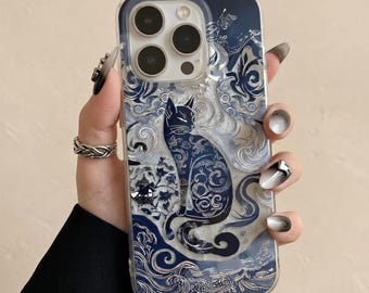 Blue Totem Cat iPhone Case, Matte Anti-Glare Textured Cover, Full Protection, PC+TPU