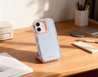 Polka Dot Contrast Wave Phone Case, Korean Silicone Bumper Cover
