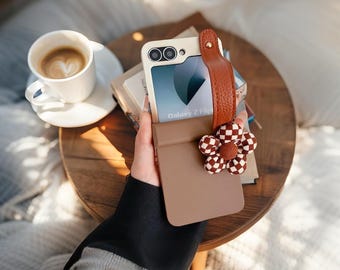 Samsung Z Flip Case, Gradient Shockproof Cover, Wrist Strap, Card Holder