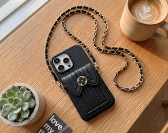 Crossbody Wallet Phone Case, PU Leather Card Holder Strap for iPhone Models
