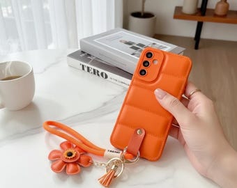 Puffer Phone Case with Sunflower Strap for Galaxy S24 Ultra, S23, S22, S21 FE