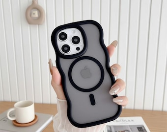 Matte Wavy Frame iPhone Case, Frosted Magnetic Shockproof Cover (iPhone 16, 15 Pro Max)