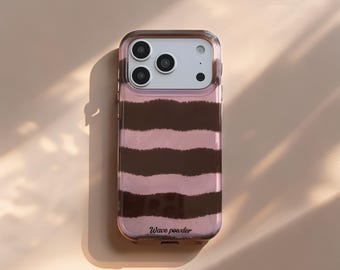 Wavy Line iPhone Case, Brown Pink Stripe, Korean Style Bumper Cover