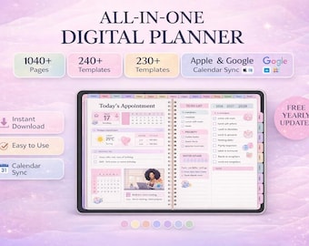 All-In-One Digital Planner 2026-2028, Hyperlinked GoodNotes Template (PLR)