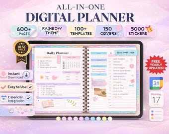 All-in-One Digital Planner 2026-2028 – Hyperlinked Daily, Weekly, Monthly (GoodNotes, iPad)