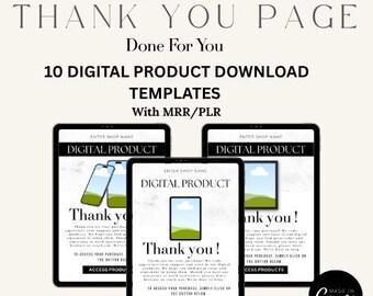 Plantillas de página de agradecimiento. Plantilla de instrucciones editable de Canva para descarga digital. Derechos de reventa PLR.