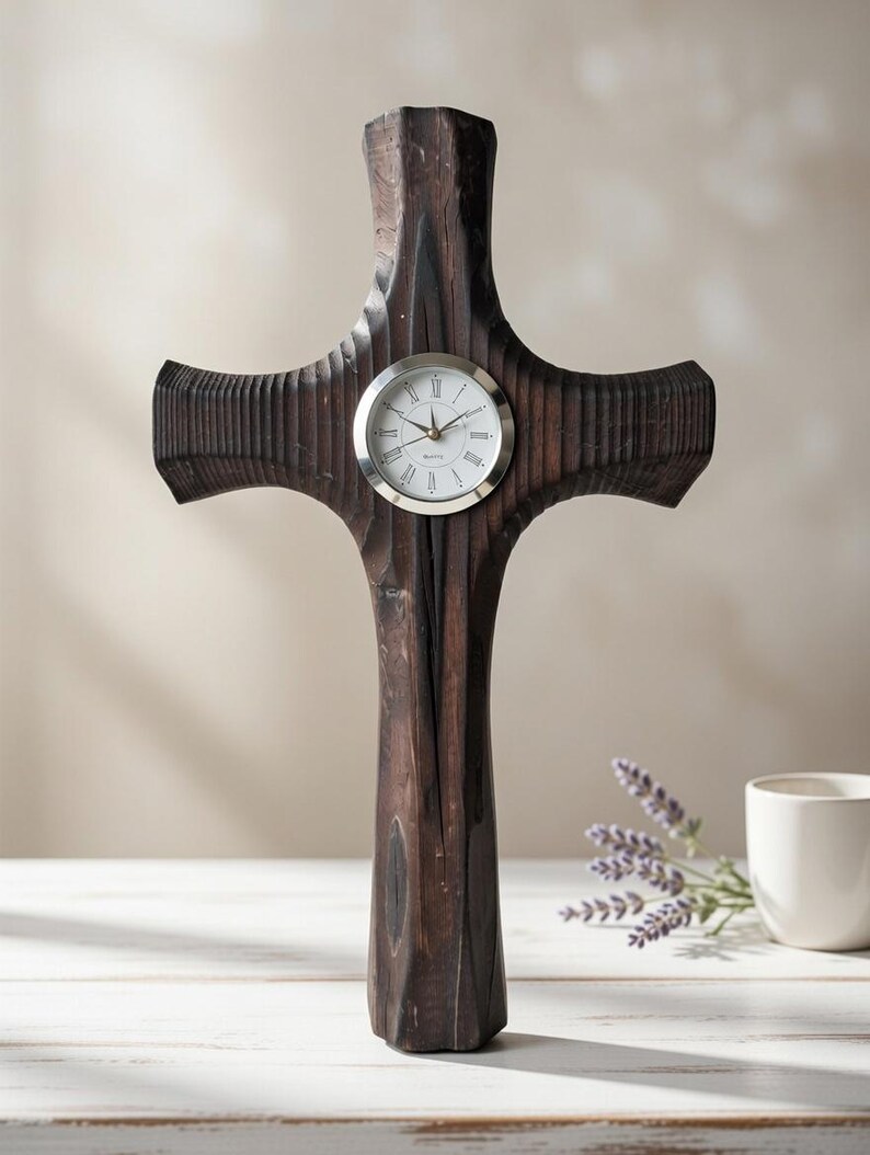 Hand-burned Reclaimed Wood Cross Clock – Rustic Farmhouse Spiritual ...