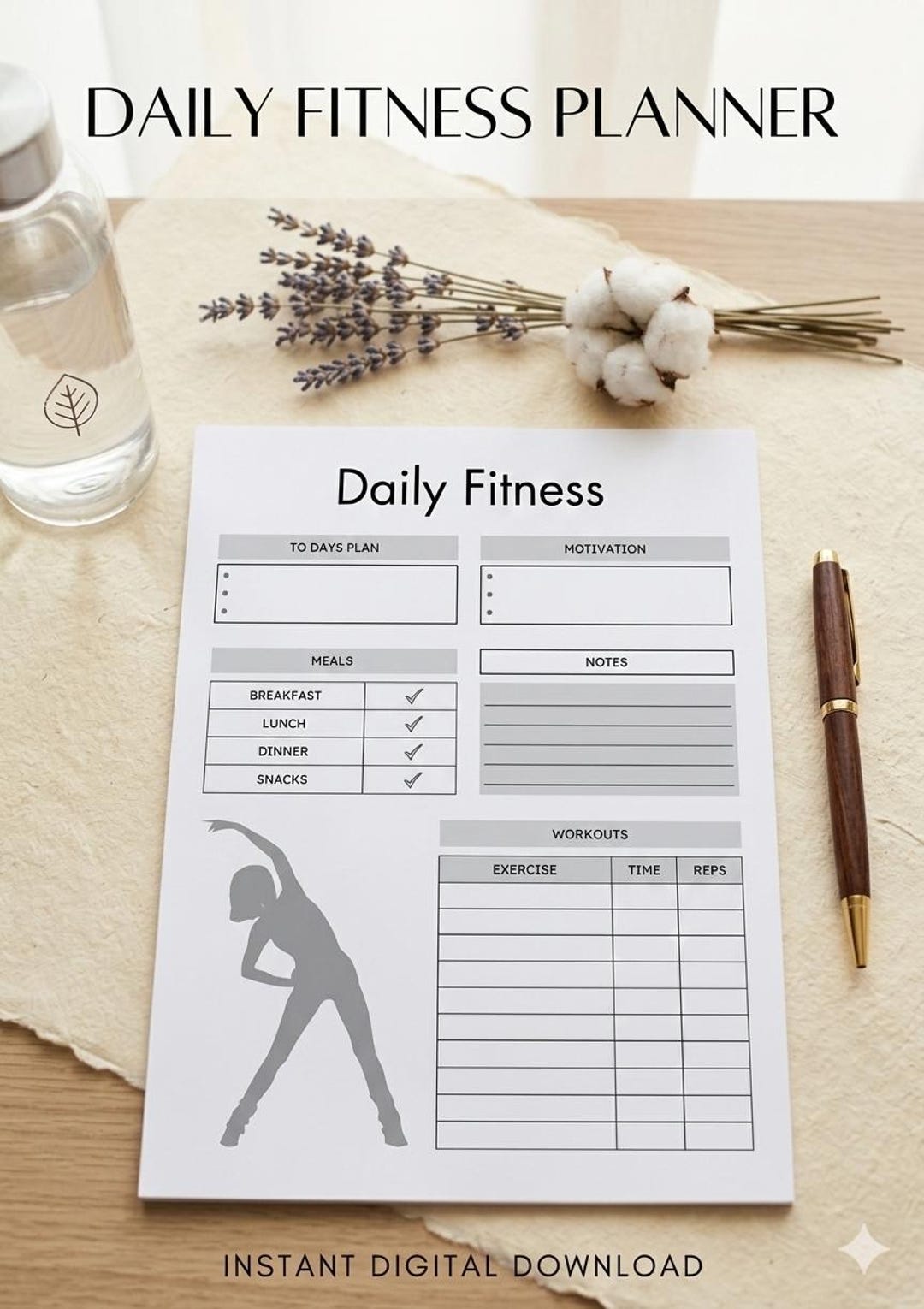 Daily Fitness Planner PDF | Workout Tracker Printable | Gym Log Book ...
