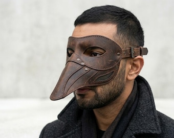 Handgefertigte Leder Pestdoktor Halbmaske - Gothic Steampunk Cosplay Schnabelmaske, Vintage Renaissance Fair Kostüm Accessoire, Geschenk für Gothics Ihn